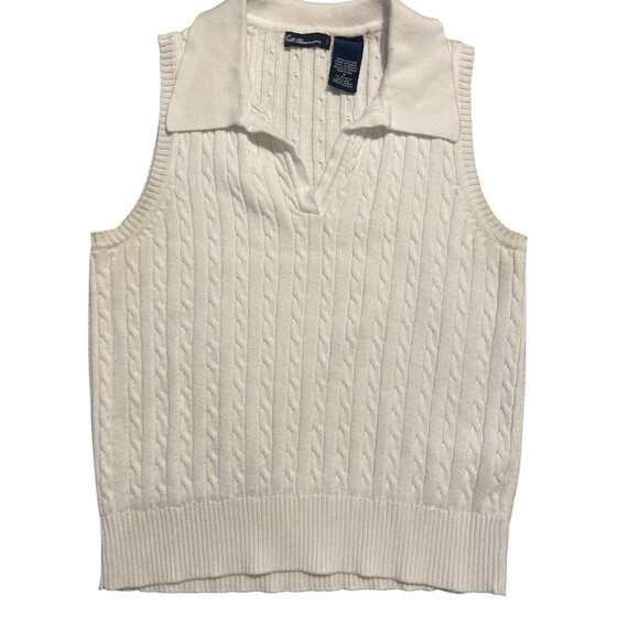 Bill Blass Sweaters - Bill Blass Jeanswear Women’s Cable Knit Polo Sweater Vest White 100% Cotton Sz S